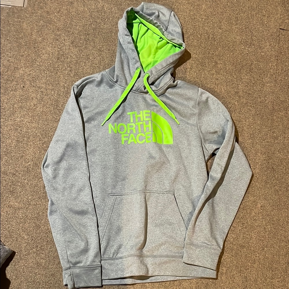 The North Face Men's Half Dome Gray Hoodie with Bright Green Details